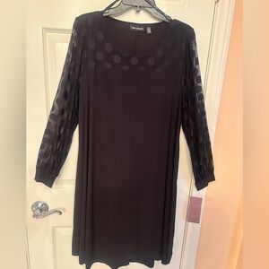 Nina Leonard Black Long Sleeve Dress with Sheer Polka Dot Detail